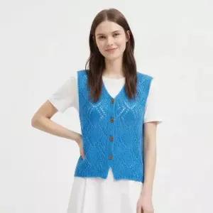 [샵앤] 국산 여성 V넥 단추오픈 뜨개 다이아 펀칭 니트 조끼 BOM-WVS-21210