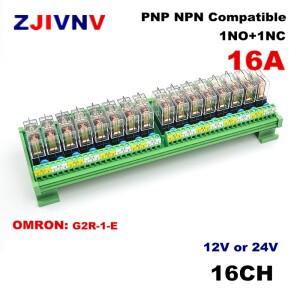 16 채널 1NO + 1NC 1 SPDT DIN 레일 마운트 인터페이스 릴레이 모듈 (G2R-1-E 입력 포함) DC 12V 24V PNP N