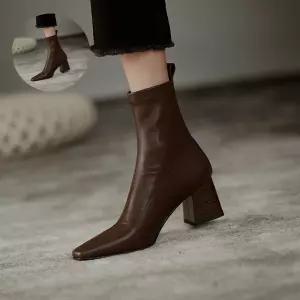 여성 스퀘어 삭스 스판 앵클부츠 118