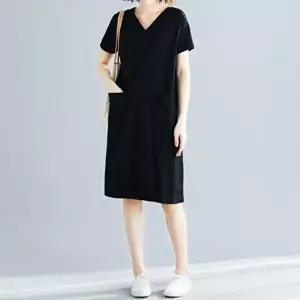 기본원피스 심플 무지원피스 브이넥 여름 반팔 포켓 원피스