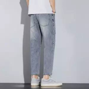 바지 캐주얼 여름 얇은 찢어진 남자일자청바지 배기 청바지 통 9부 ible2