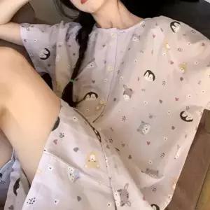 여성 여름 잠옷 프릴 체크 핑크 나시 반바지 파자마