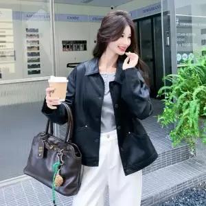 여성용 검정 가을 자켓 슬림핏 재킷 칼라코트 가죽 DUCHI3