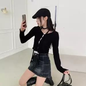 [옷자락]여자 브이넥 테리 크롭 머플러 두줄나시 세트