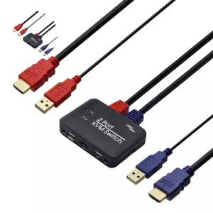 모니터 HDMI 셀렉터 2포트 케이블 일체형 KVM USB 선택기 4K