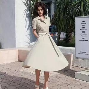 하객원피스 여성 여름 단정한 카라 셔츠 A라인 벨트 원피스