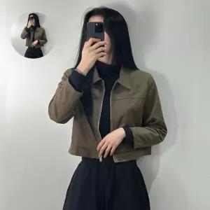 아우터 여성 스웨이드 절개 카라 크롭 자켓 무스탕