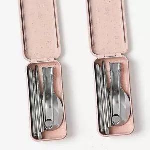 핑크 캠핑 접이식 숟가락 수저 등산 2인세트  [mWFG12KH]