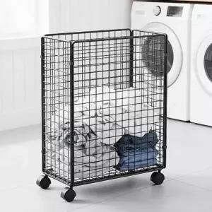 바퀴 달린 빨래 이동식 세탁 바스켓 철제 접이식 바구니