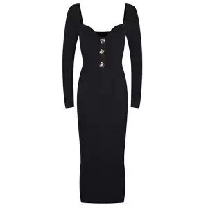 롱원피스 스퀘어넥 버튼 니트 슬림핏 하객룩 2color