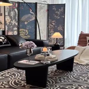 북유럽 블랙 100cm 좌식 원목 폭좁은 소파 타원형