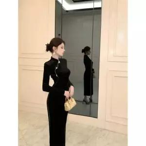 마르소 치마 원피스 빈티지 가을 벨벳 슬림핏 여성H라인 UNO3