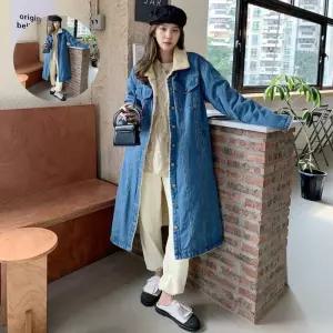 여성 2컬러 겨울 안감 데님 롱자켓 양털 청점퍼