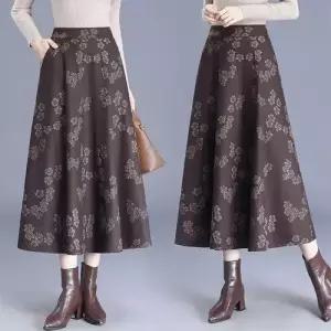 스커트 롱 봄 레이스 반밴딩 앞판 A라인 여자쉬폰스커트 양면 모직+뒷판 ible1