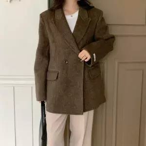 여자 수제 오픈넥 모직 울 자켓