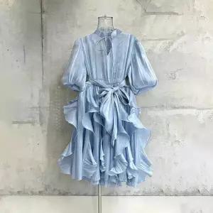 여자 원피스 캐주얼 퍼프 끈 롱스커트 봄가을 차이나 쉬폰 카라 DUCHI1