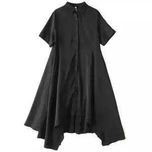 여성 원피스 검정 셔츠형 셔링 빅사이즈 봄가을 언밸런스 시크한 다크무드룩 DUCHI2