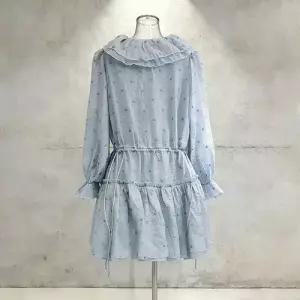 여친 치마 원피스 봄가을 도트 프렌치 넥 플레어 끈 쉬폰 DUCHI1