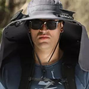 태양광 깊은 쿨링 모자선풍기 선풍기모자 썬캡 그레이+1개 USB 충전식