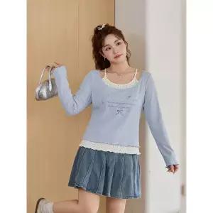 여자 가을 투피스 페이크 긴팔 티 프린트 빅사이즈 프린트티 상의 DUCHI3