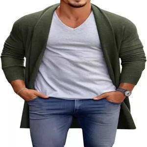 런카티 남성 롱 가디건 스웨터 캐주얼 러플 숄 칼라 오픈 프론트 니트 드레이프 케이프 겨울