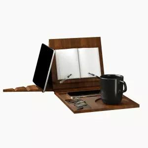 대나무 삼각형 책꽂이 북레스트 접이식 책 발렛 스탠드 컵 안경 펜 폰 홀더 및 나이트스탠드 침실 주방