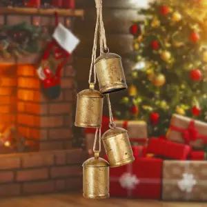 가정용 문 손잡이 크리스마스 트리 화환 계단 장식용 황마 걸이 로프 달린 대형 빈티지 골드 카벨 4개