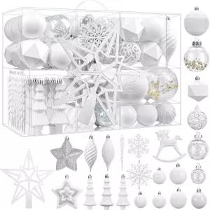 샤레콘 크리스마스 트리 장식 세트 홀리데이 웨딩 파티를 위한 파편 방지 플라스틱 보블 볼 화이트