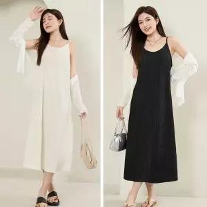 [하프클럽/]여성 여름 여리여리 바캉스룩 플리츠 끈나시 원피스