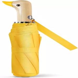 나투케브렐라 귀여운 오리 우산 자동 - 작고 예쁜 주머니 크기의 튼튼한 접이식 노란색 나무 손잡이 여성용