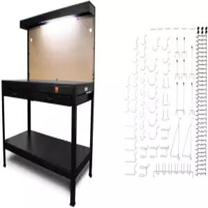 페그보드 후크 키트와 오버헤드 라이트가 장착된 WEN 48인치 작업대