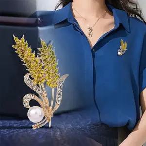 빛나는 크리스털 라인 이삭 진주 여성 브로치