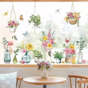 데칼마일 화분 식물 창문 클링 꽃 부활절 충돌 방지 유리문 스티커