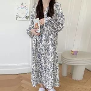[유야]여성 요루면 진주 트왈 긴팔 원피스잠옷 SHO0023 봄 가을