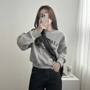 [유야]여성 데일리 레터링 라운드 크롭 맨투맨 STS0162 봄 가을