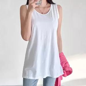 [유야]여성 면 무지 라운드 레이어드 롱 나시 SSL0001 여름