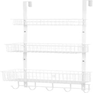 후크 도어 행거 타월 랙이 있는 정리함 위의 YBING 욕실 침실 화이트용 팬트리 뒤에 3개의 메쉬 바구니가