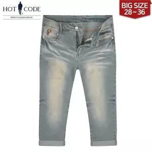 [하프클럽/핫코드]여름 남자 7부바지 청반바지 빅사이즈 스판 슬림일자 HC809 행사