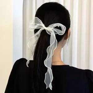 [하프클럽/]왕리본 쉬폰 스카프 머리끈 아이보리