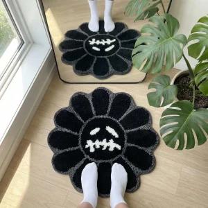 쇼배지 트리피 해피 페이스 러그 쿨 투프트 퀵 드라이 배스 매트 욕실용 논 슬립 물 흡수 2FT 블랙 욕실