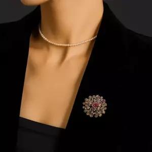 여성 빈티지 크리스탈 로제 브로치