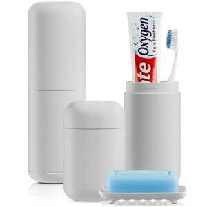 호들리 2팩 여행용 비누 세트 칫솔 용기 휴대용 그레이 캠핑 헬스장 케이스 케이스 욕실 포함