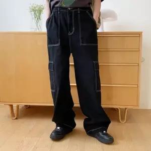 [다잇템] 여자 건빵 자수 드로우코드 진 허리 팬츠