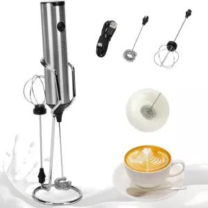 스탠드가 있는 마드리갈 충전식 우유 거품기 듀얼 304 스테인리스 스틸 음료용 USBC 미니 믹서 카푸치노 핫