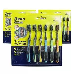 메디안 3 트리플 솔루션 대나무 숯 미세모 칫솔 6개입 3개