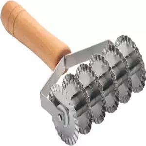 DOITool 스테인리스 스틸 반죽 격자 롤러 커터와 나무 손잡이 면 파스타 휠 페이스트리 도구를 사용한