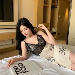 동계 치마 투피스 슬립 봄여름 가운 나시 그림 바람 커플잠옷세트 패드 눈꽃 레이스 끈 잠옷 ible2