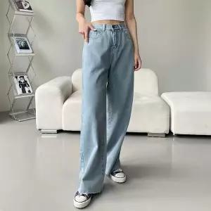 여자 진 롱 백밴딩 넓은 빅사이즈 하이웨이스트 팬츠