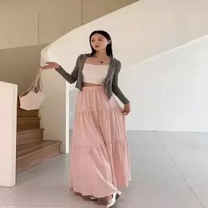 [하프클럽/]여성 2컬러 모던 허리밴딩 주름치마 플리츠 롱스커트