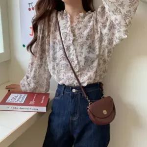 [하프클럽/]여성 봄 레이스 포인트 플라워 프릴 쉬폰 블라우스